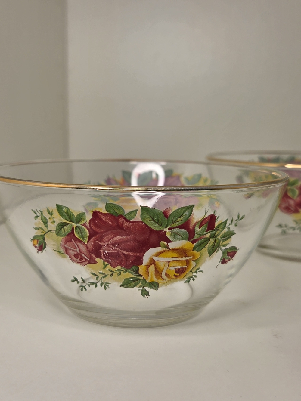 Arcoroc France Gold Rimmed Old Country Roses Clear Serving Bowls Set Of 3 Marked